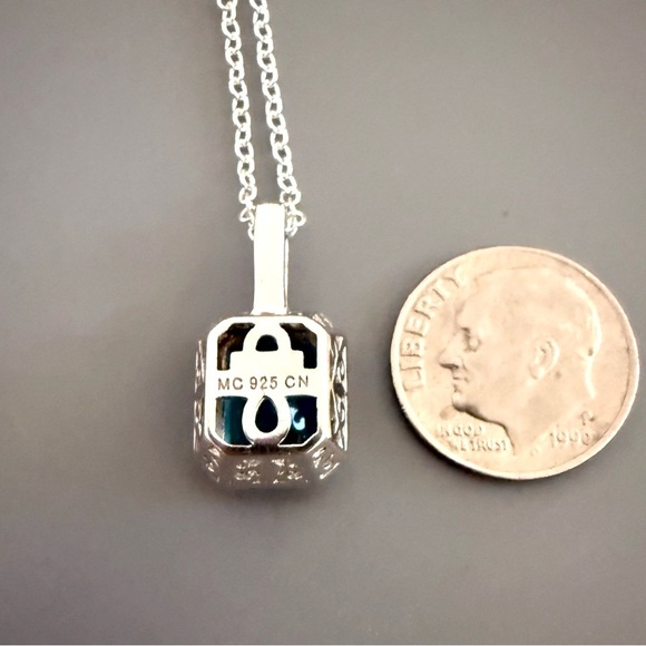 Signed MC Solid Sterling Silver Blue Clear CZ 
Pendant w/ Sterling Silver Plate - Picture 3 of 4